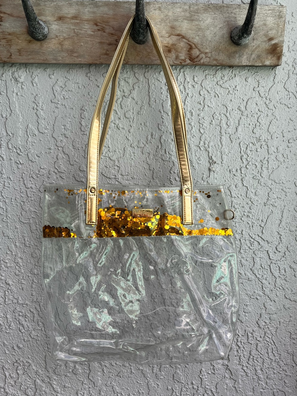 Packed Party Little Bit of Party Kids Tote Clear Confetti Glitter Gold Handles